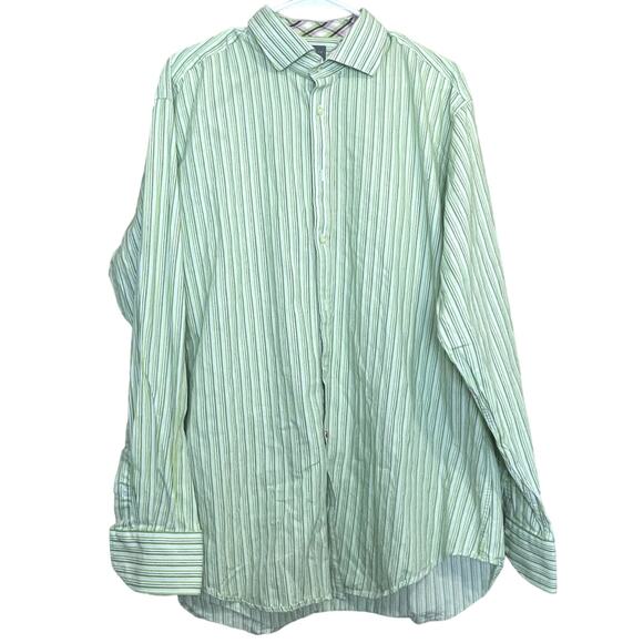 Thomas Dean Long Sleeves Button‎ Down Shirt Size XL Green And White Striped - Picture 1 of 7